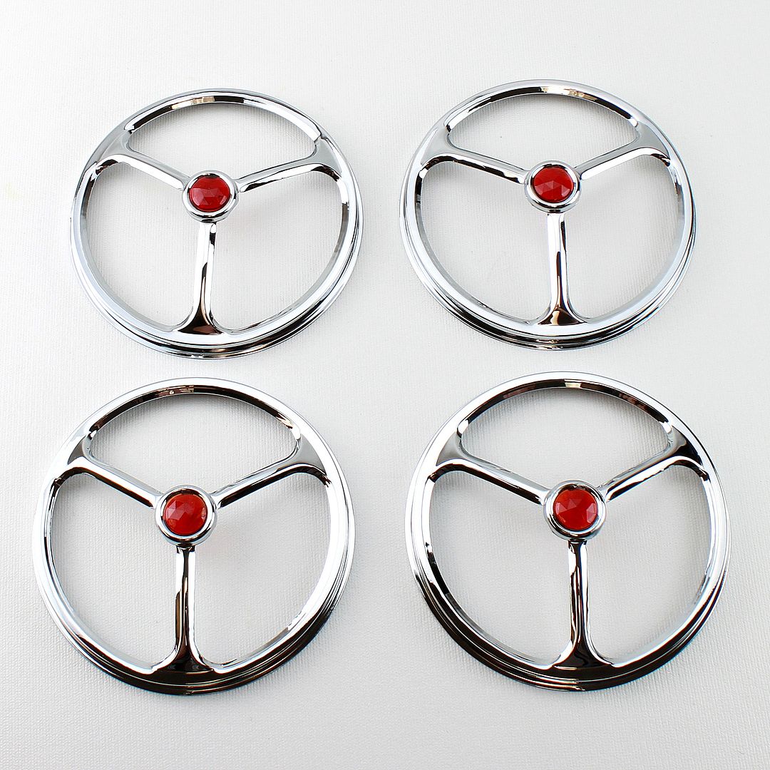 53/4" Headlights Headlamp Bulbs Chrome Trim Covers Lucas Tri Bar W/ Red Dot eBay